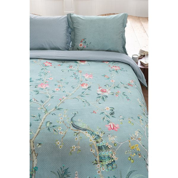 Housse De Couette Vintage Aquarelle Fleurs Bleu Réversible - Microfibre Douce 200x200 Cm Avec 2 Taies - 1